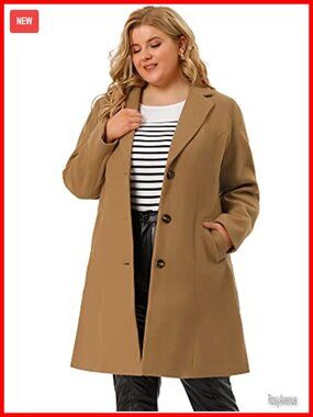 Women Plus Size Long Single Breasted Winter Peacoat Turn Down Collar Coat